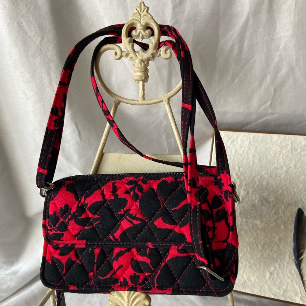 Vera Bradley Floral Red and Black Quilted Women's Crossbody Purse/Wallet